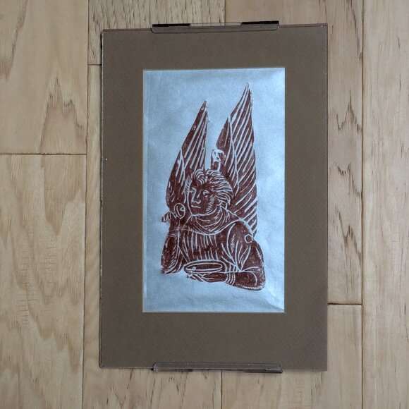 Brass Rubbing of Angel Professionally Hand Made Ready to Hang 8x12 Artwork - Picture 5 of 6